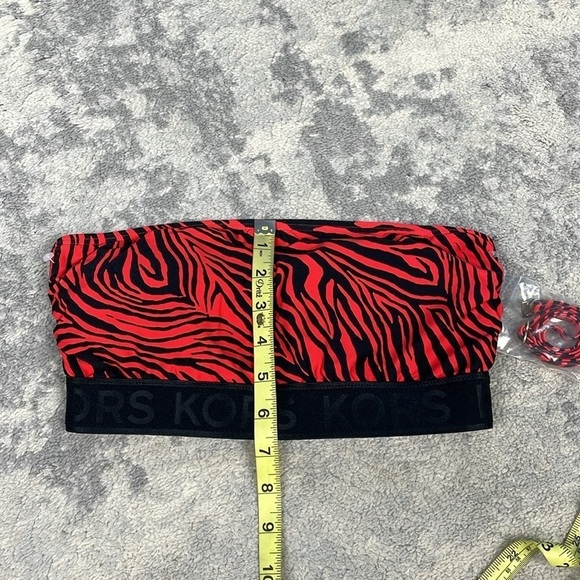 New MICHAEL Michael Kors Zebra Zip Back Bandeau Swim Bikini Top Red Black XS - Picture 5 of 11